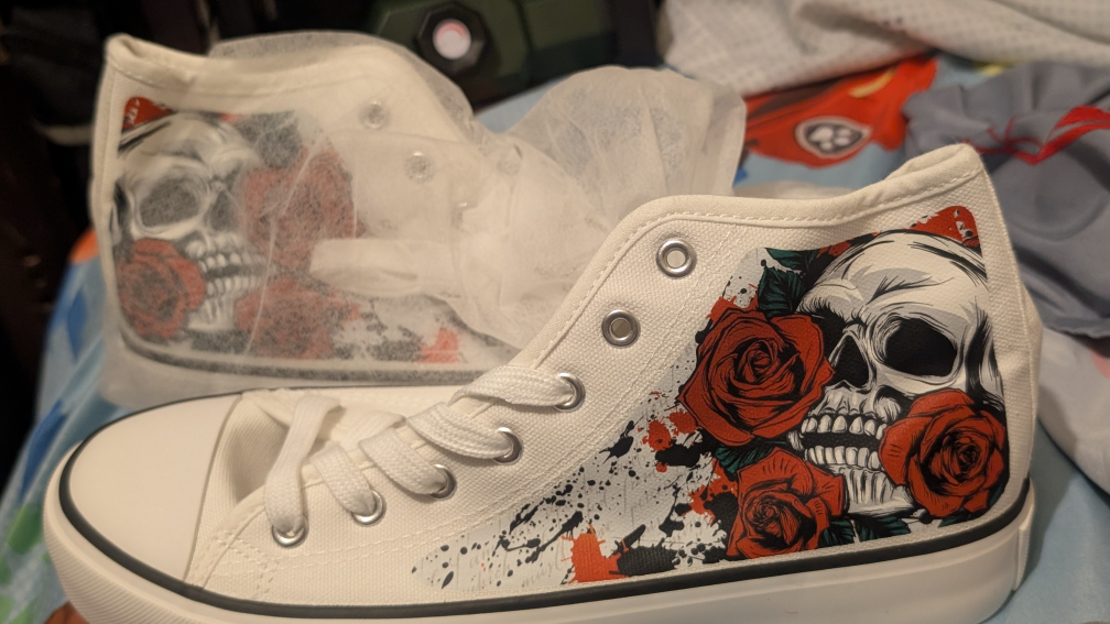 Women's Skull and Roses High Top Canvas Sneakers - photo 3