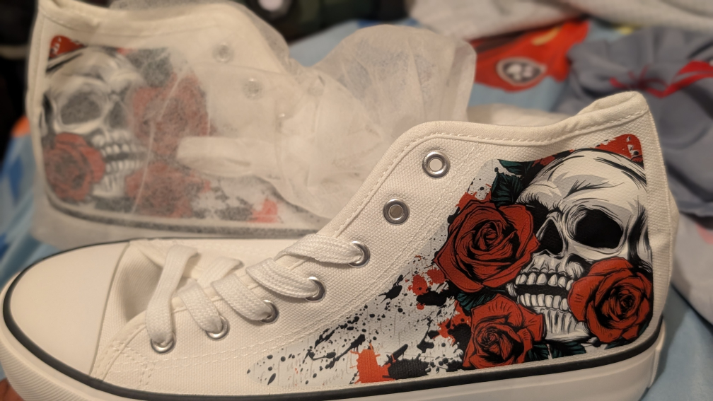 Women's Skull and Roses High Top Canvas Sneakers - photo 4
