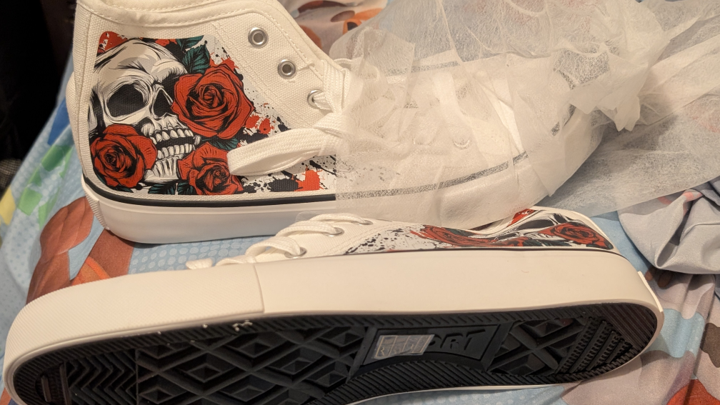 Women's Skull and Roses High Top Canvas Sneakers - photo 5