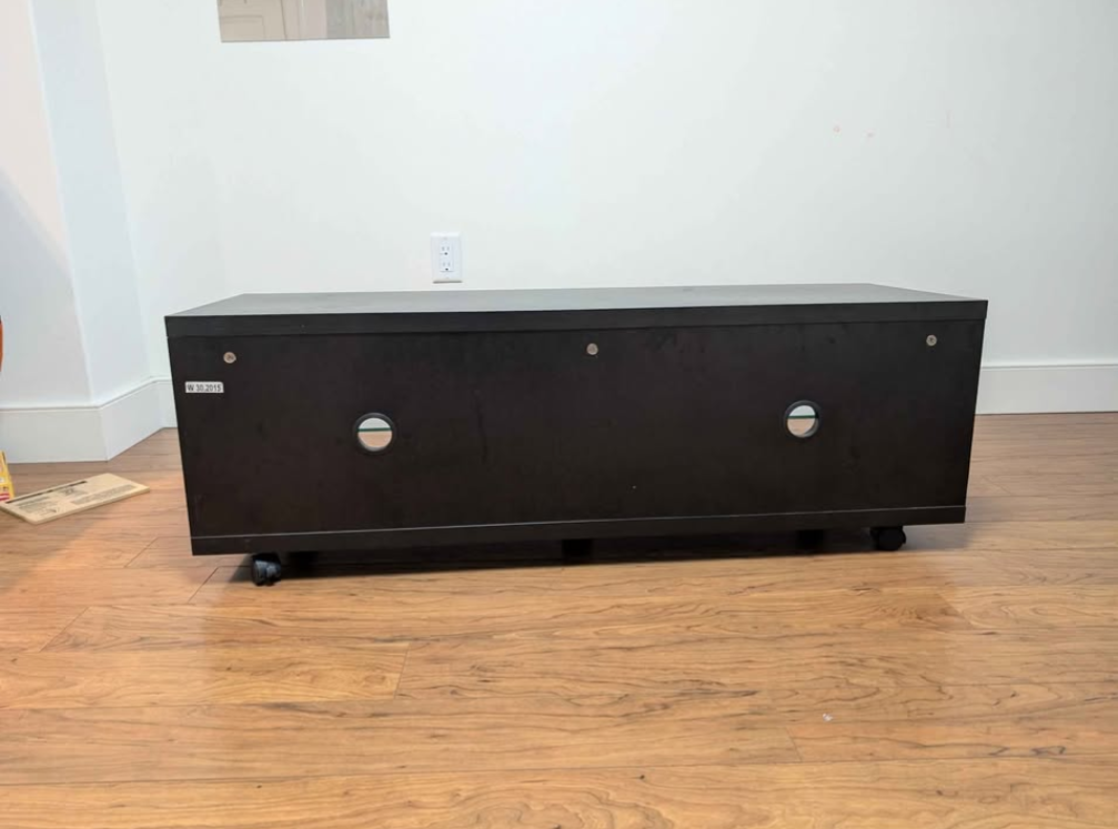 Black TV Stand with Glass Shelves on Casters - photo 5