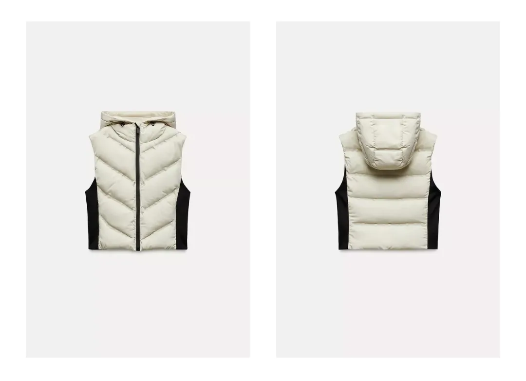 Zara Cream Hooded Puffer Vest - Size XXL image indicator(2)