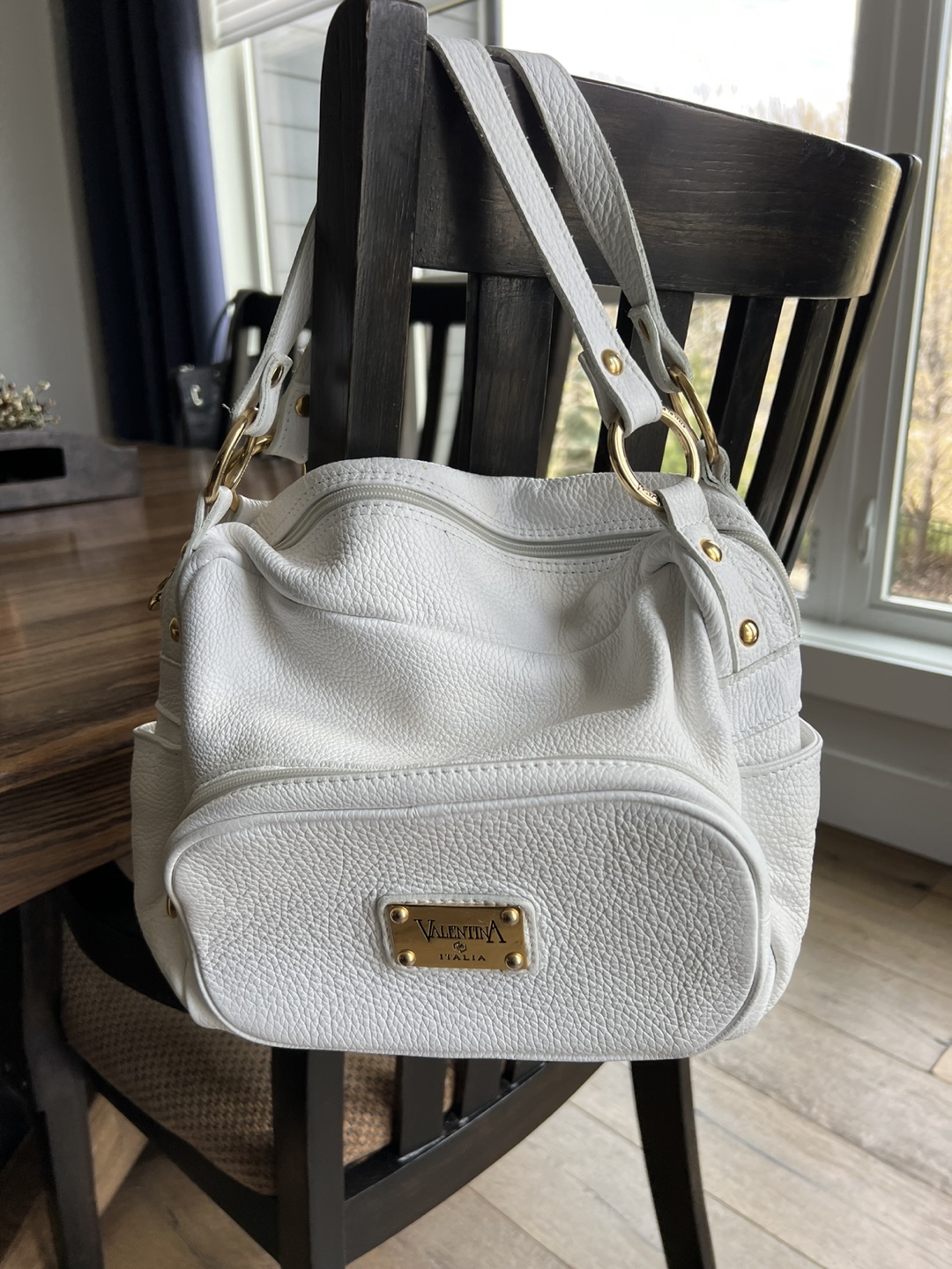 White Leather Valentina Shoulder Bag