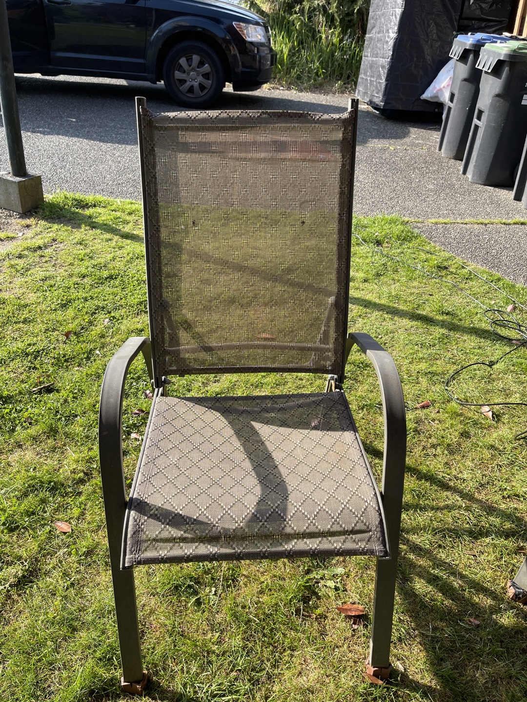 Metal sling patio chairs and chaise lounge