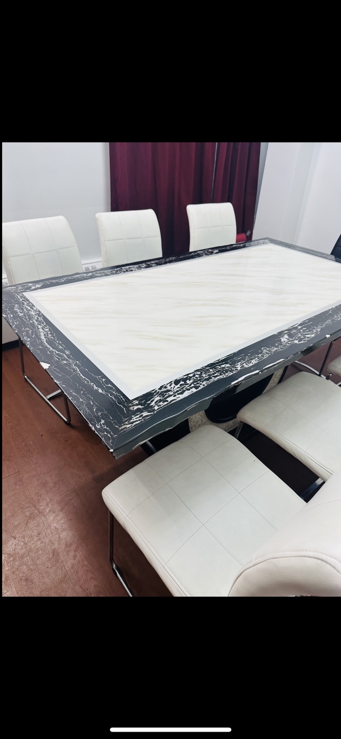 8-Piece Dining Set: Marble Top Table & Faux Leather Chairs - photo 3