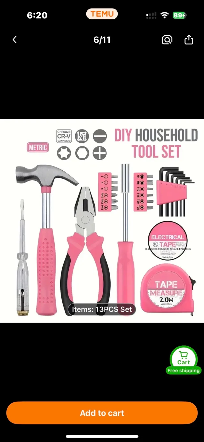 13-Piece Pink DIY Household Tool Set