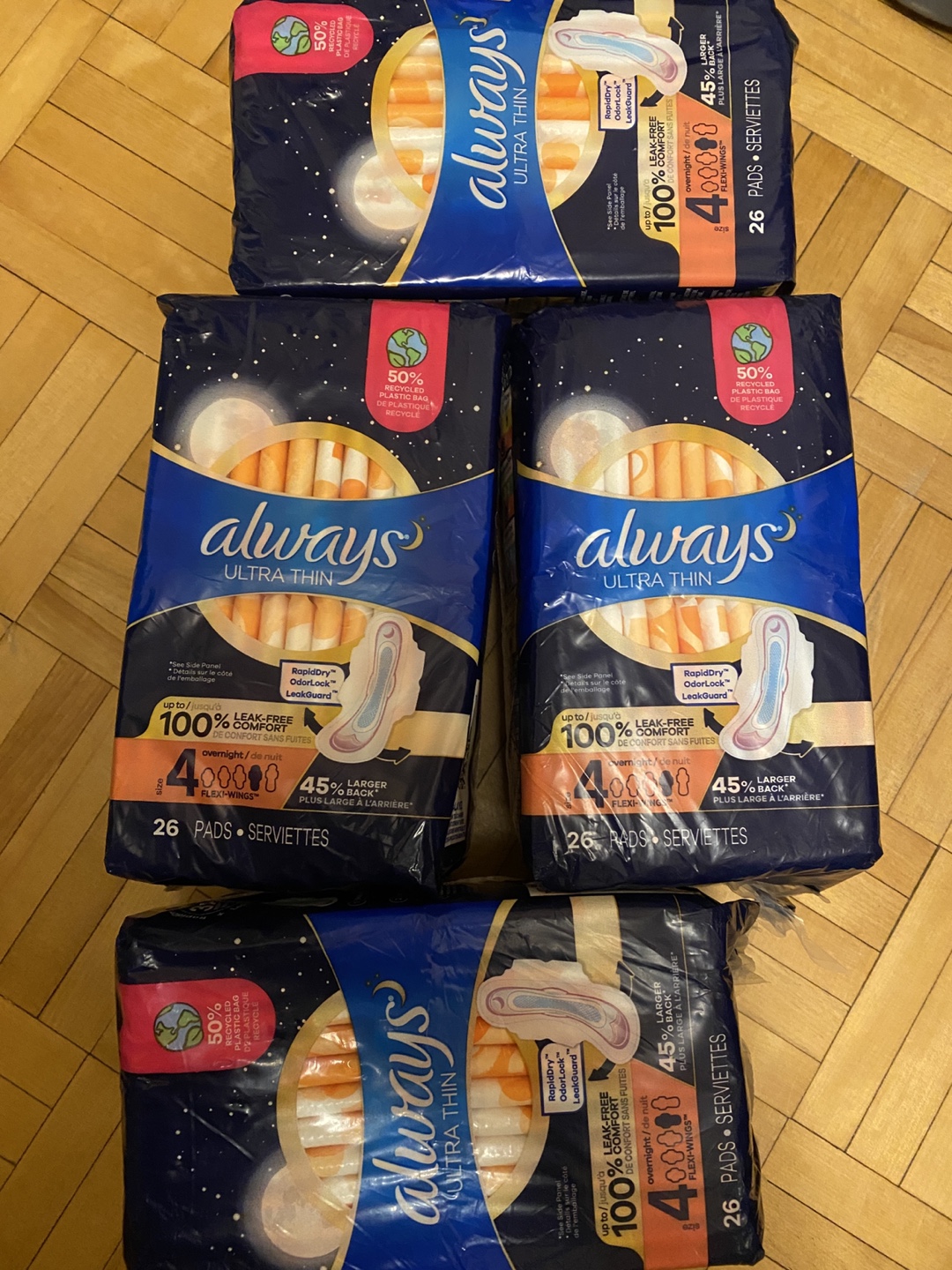 Always Ultra Thin Overnight Pads with Wings (4 packs)