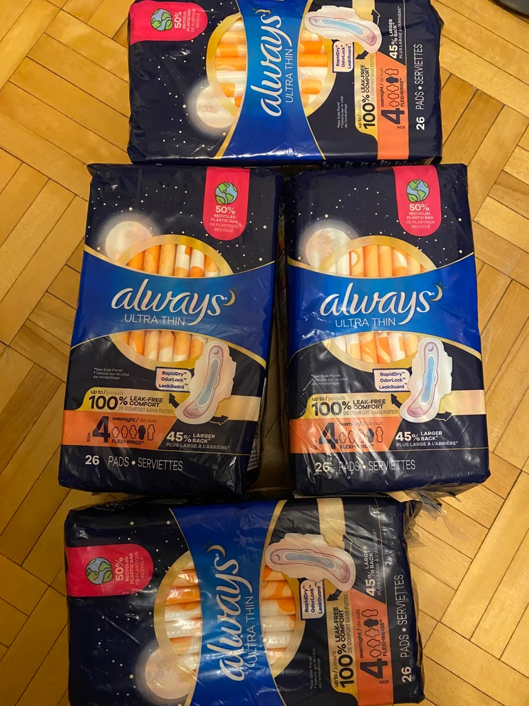 Always Ultra Thin Overnight Pads with Wings (4 packs)