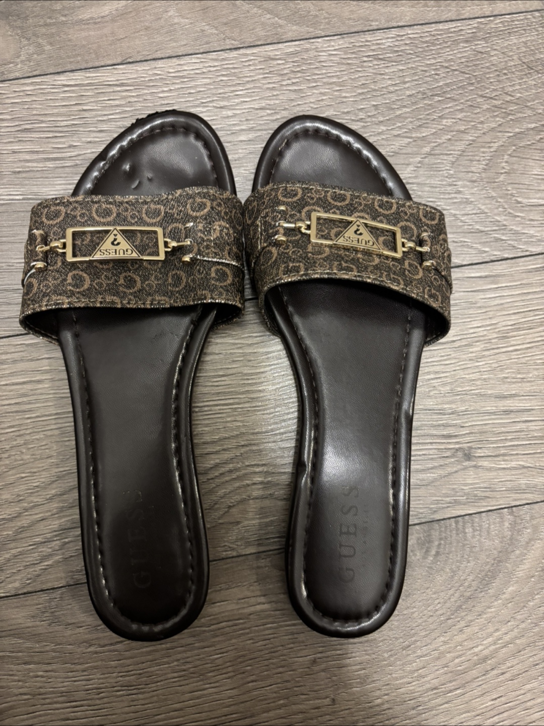 GUESS Brown and Gold Slides