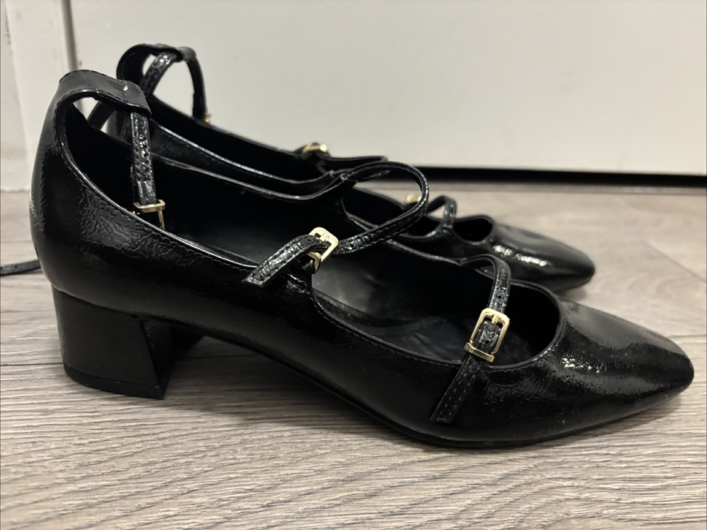 Zara Black Patent Leather Buckle Heels