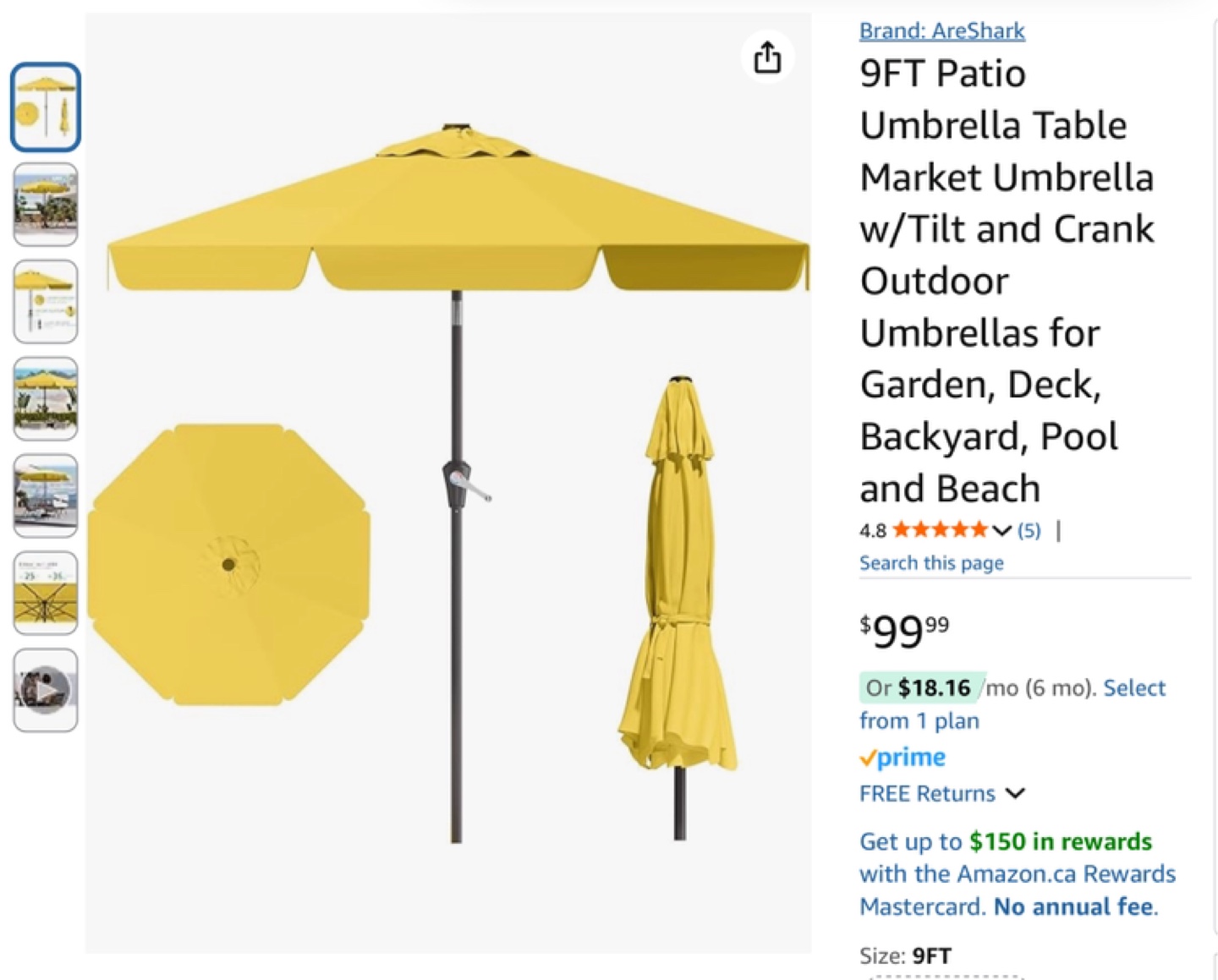 Yellow 9ft Market Umbrella with Stand - photo 5
