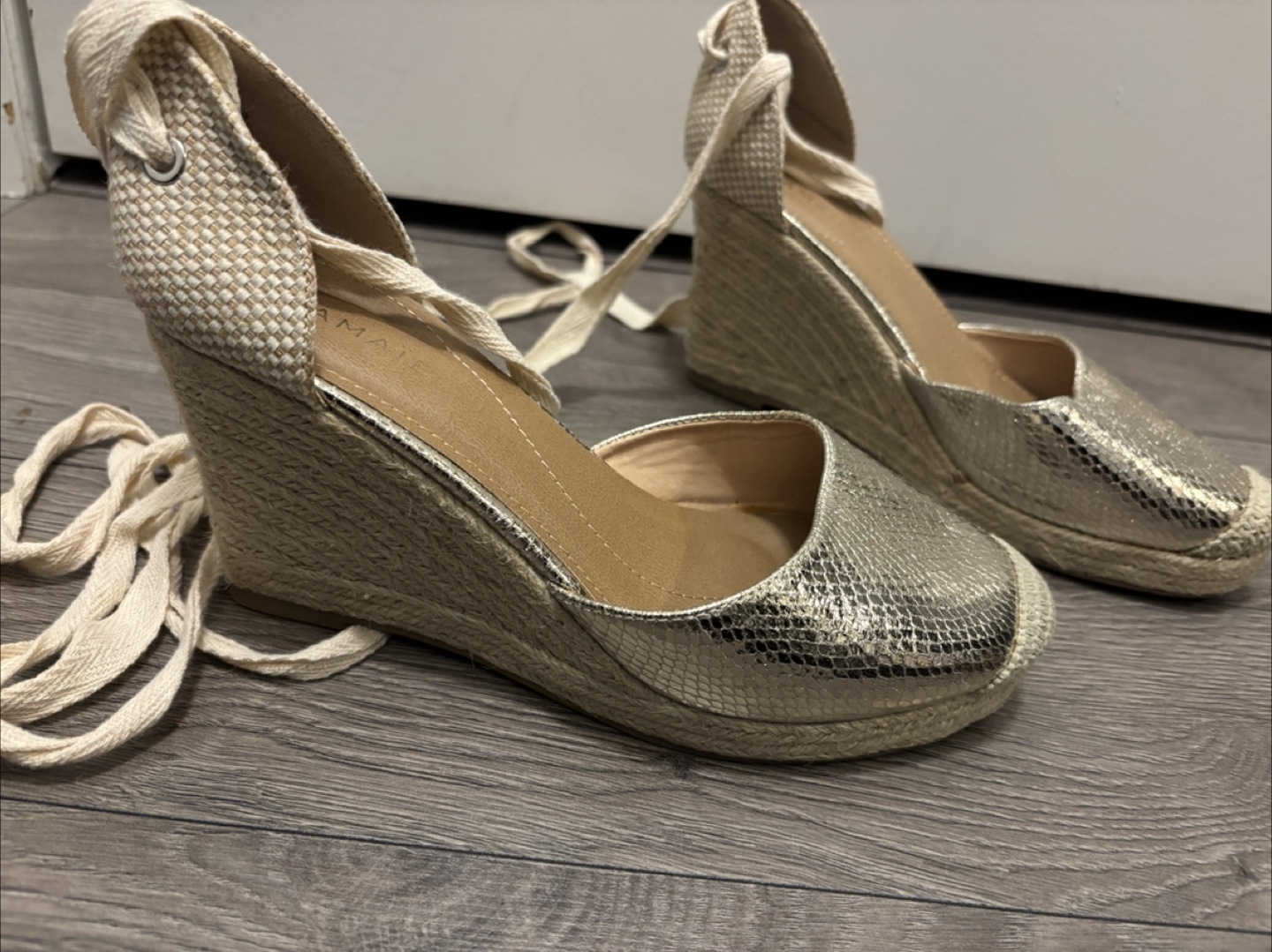 Gold Espadrille Wedges with Lace-Up Detail - photo 3