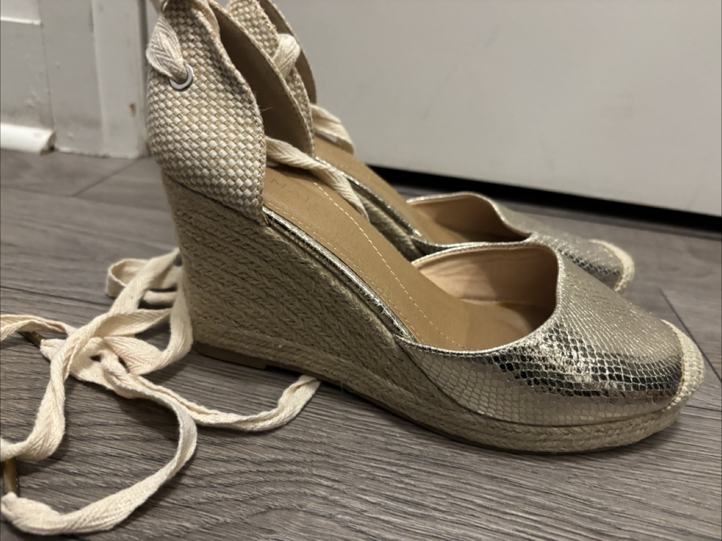 Gold Espadrille Wedges with Lace-Up Detail - photo 2
