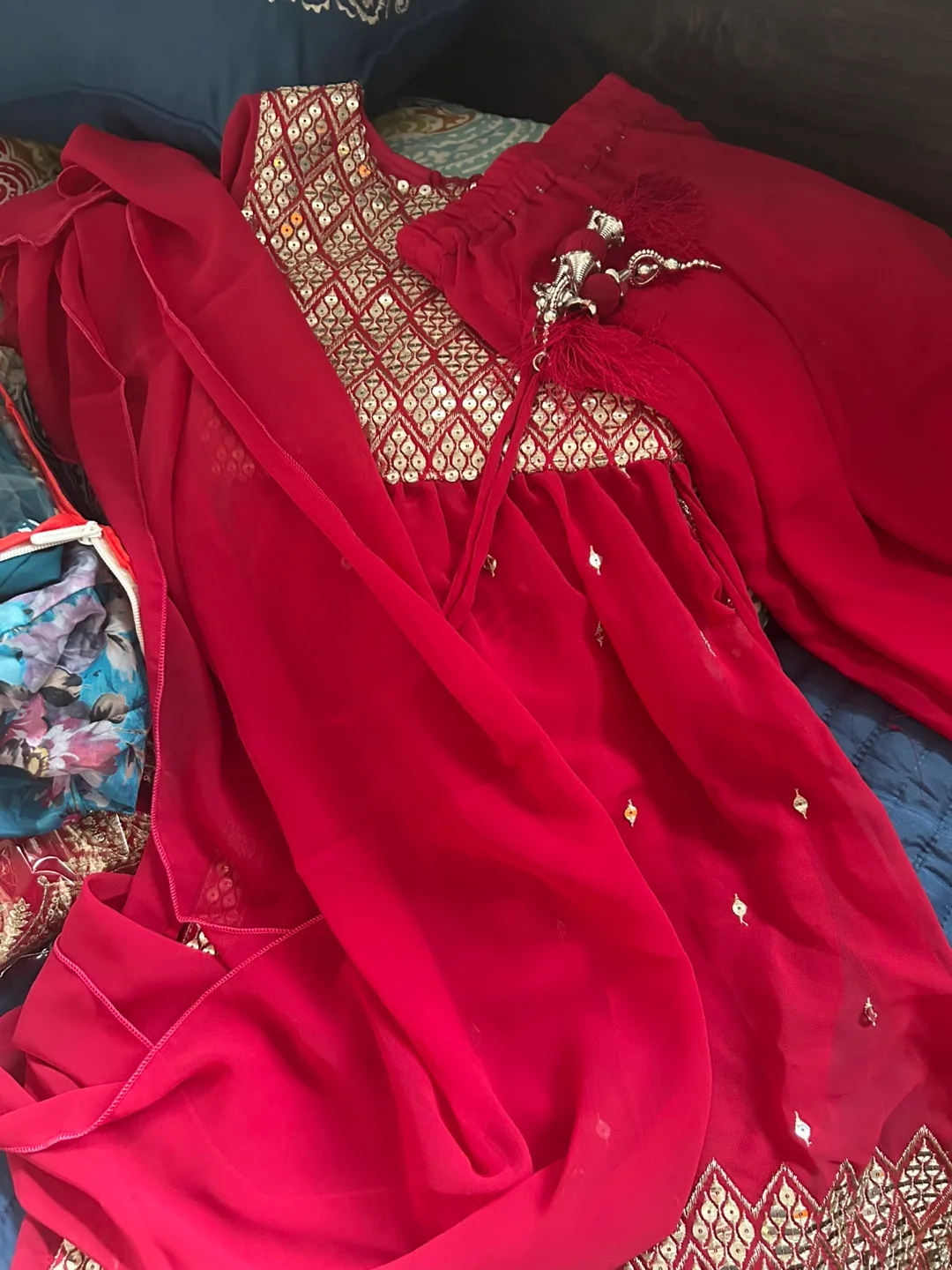 Gorgeous Red Embroidered Girls' Shalwar Kameez thumbnail