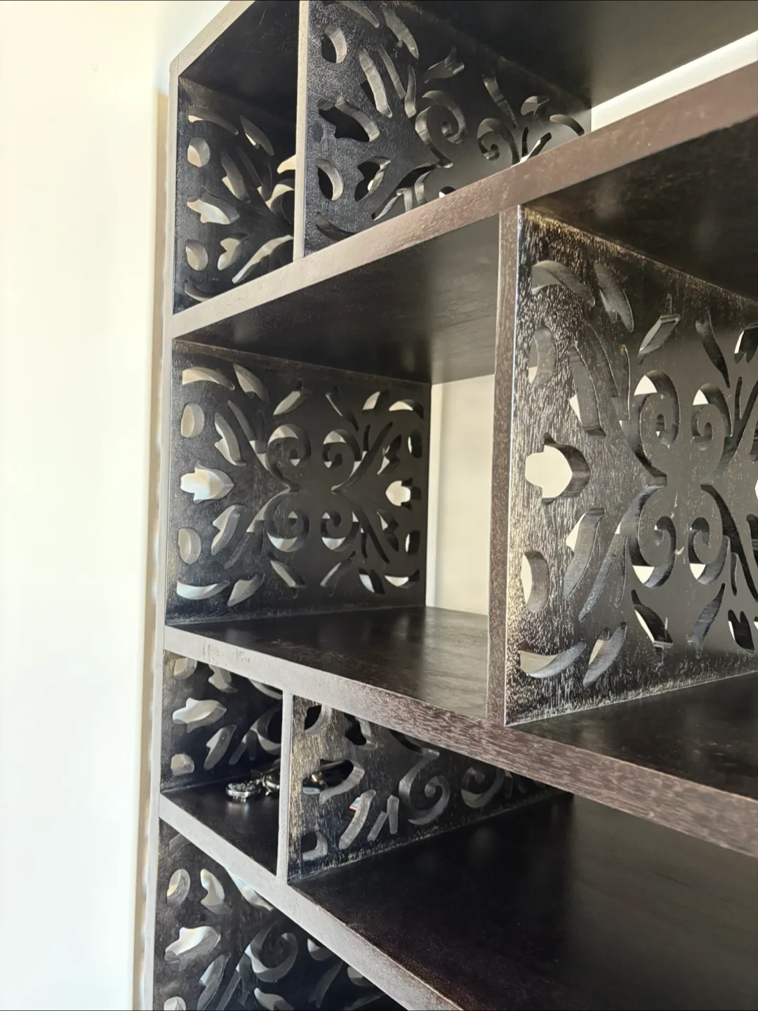 Large Black carved asymmetrical bookshelf image indicator(4)