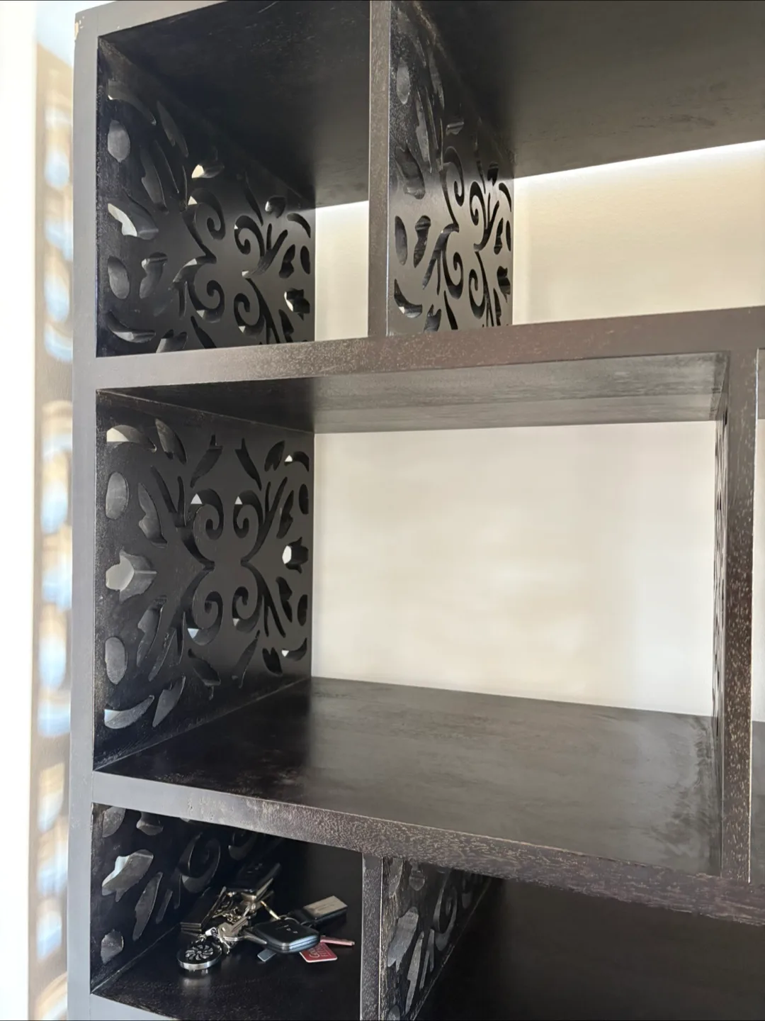 Large Black carved asymmetrical bookshelf image indicator(5)