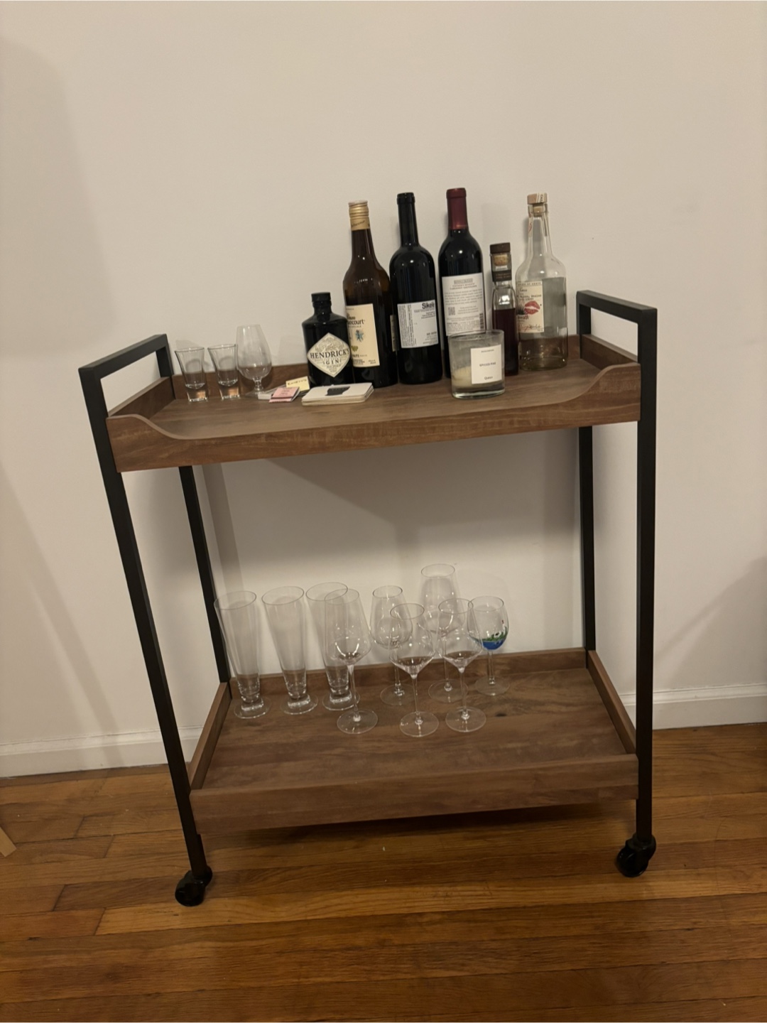 Two-Tier Rolling Bar Cart with Walnut Top - photo 2