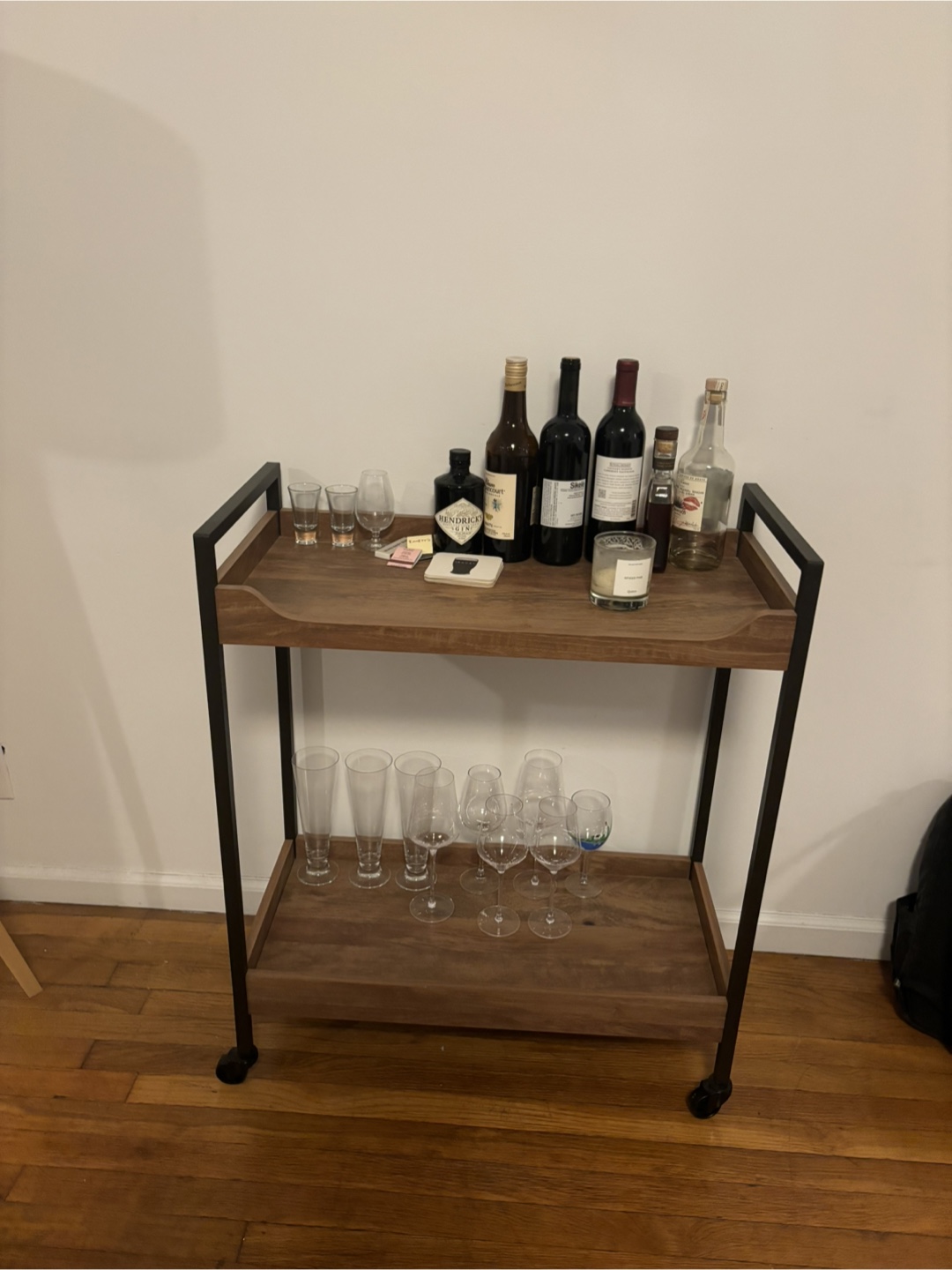 Two-Tier Rolling Bar Cart with Walnut Top