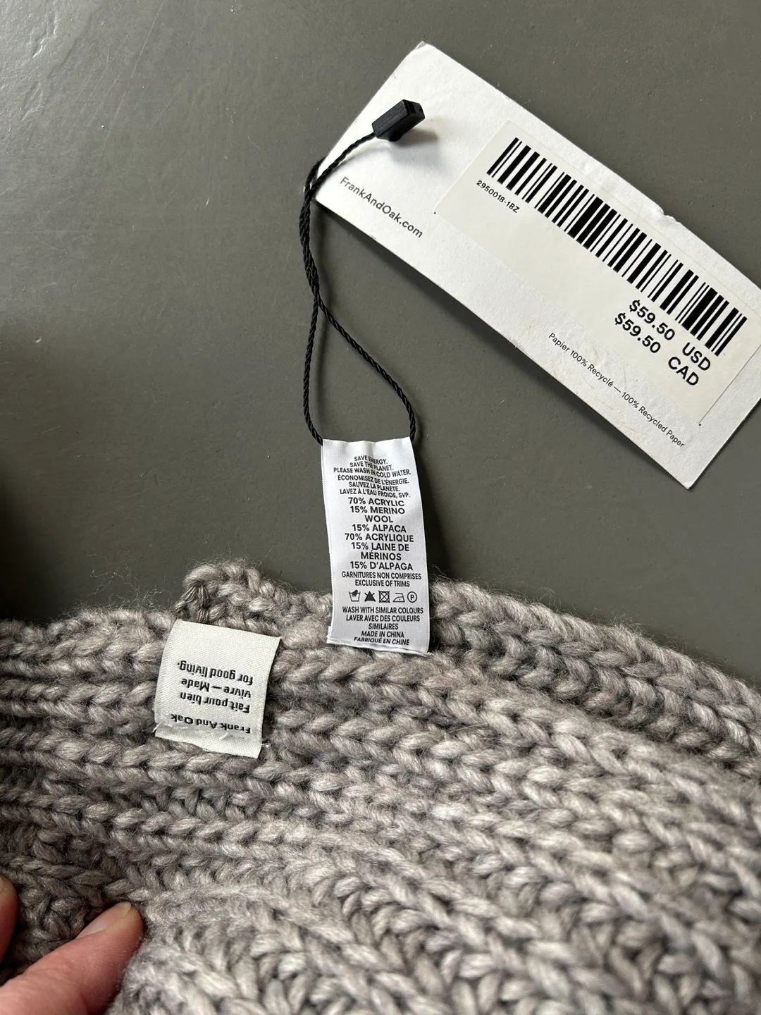 BNWT Frank And Oak Grey Knitted Scarf image indicator(3)