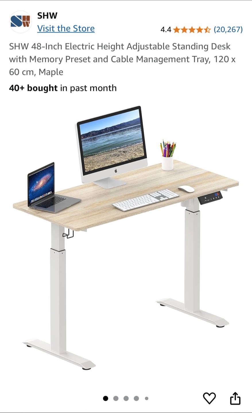 Standup Desk SHW 48-Inch Electric Height Adjustable
