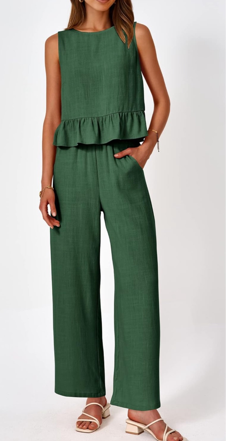 NEW!  Prettygarden Green Linen-Blend Two-Piece Sleeveless Set - photo 4