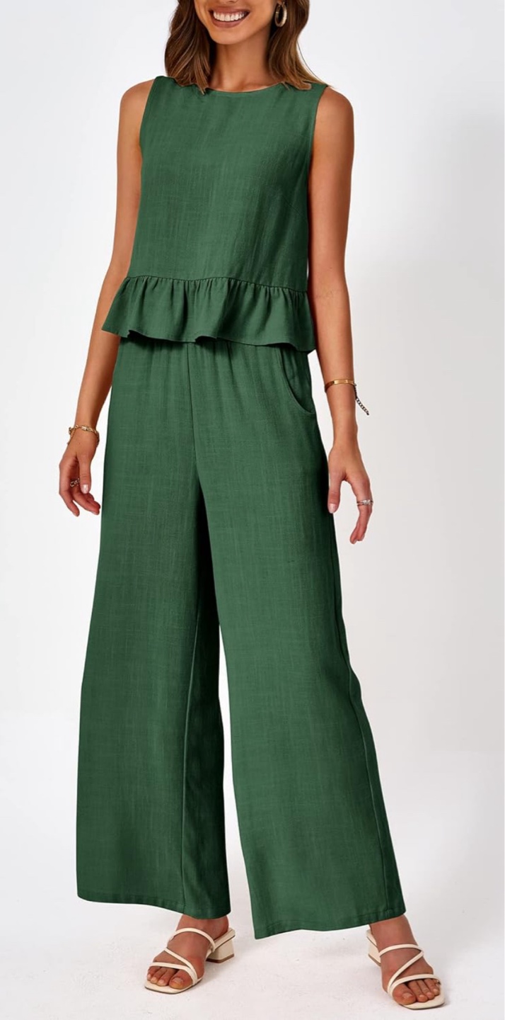 NEW!  Prettygarden Green Linen-Blend Two-Piece Sleeveless Set - photo 2