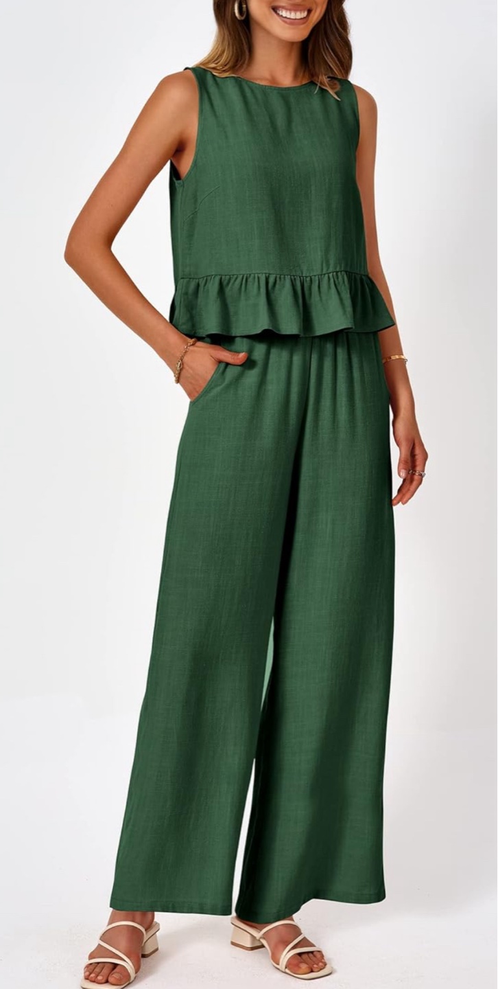 NEW!  Prettygarden Green Linen-Blend Two-Piece Sleeveless Set - photo 3