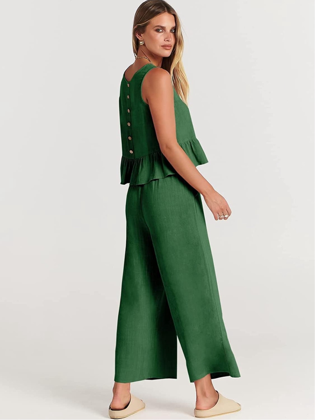 NEW!  Prettygarden Green Linen-Blend Two-Piece Sleeveless Set - photo 5