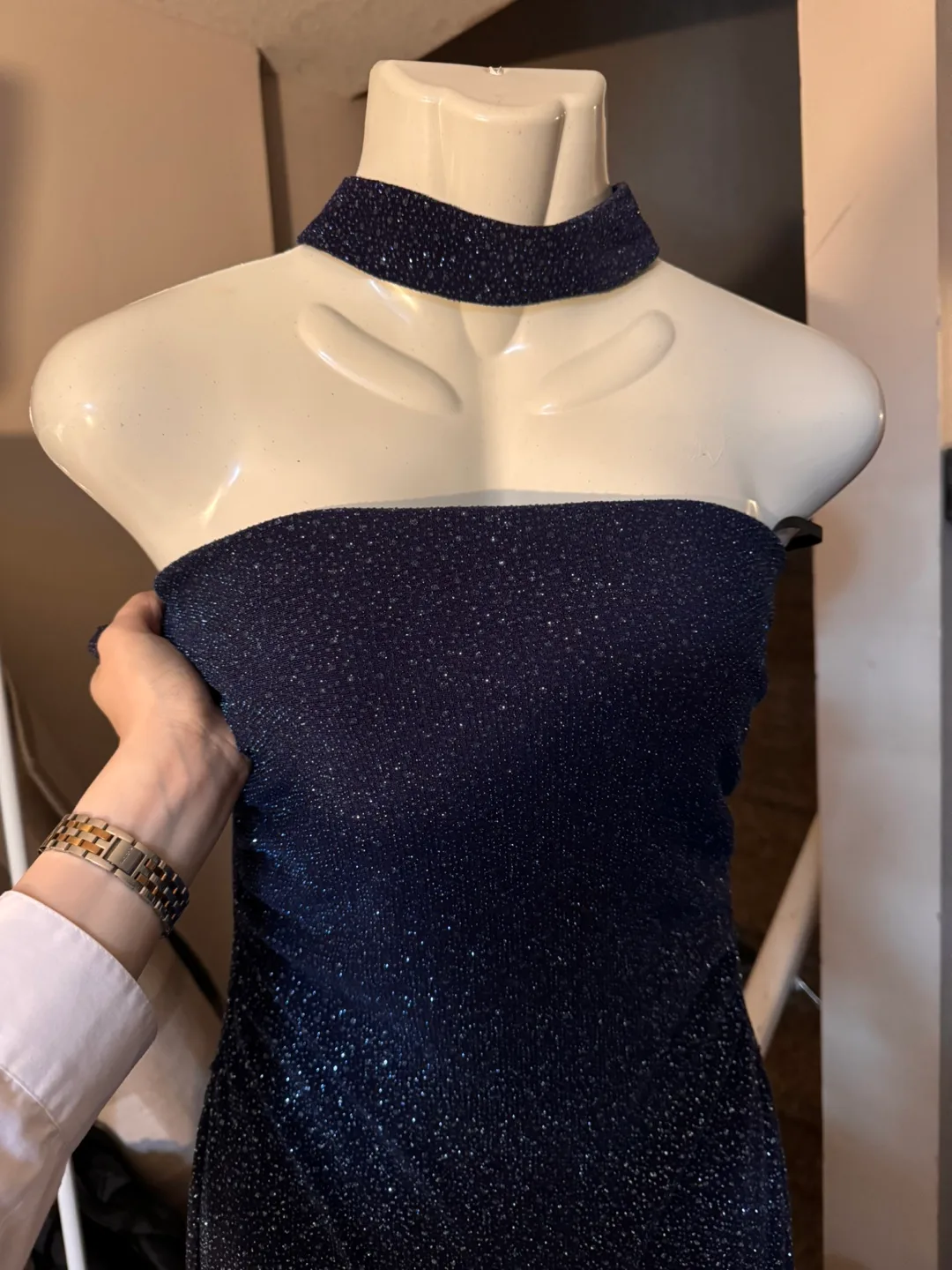 Sparkly Navy Blue Halter Neck Maxi Dress thumbnail