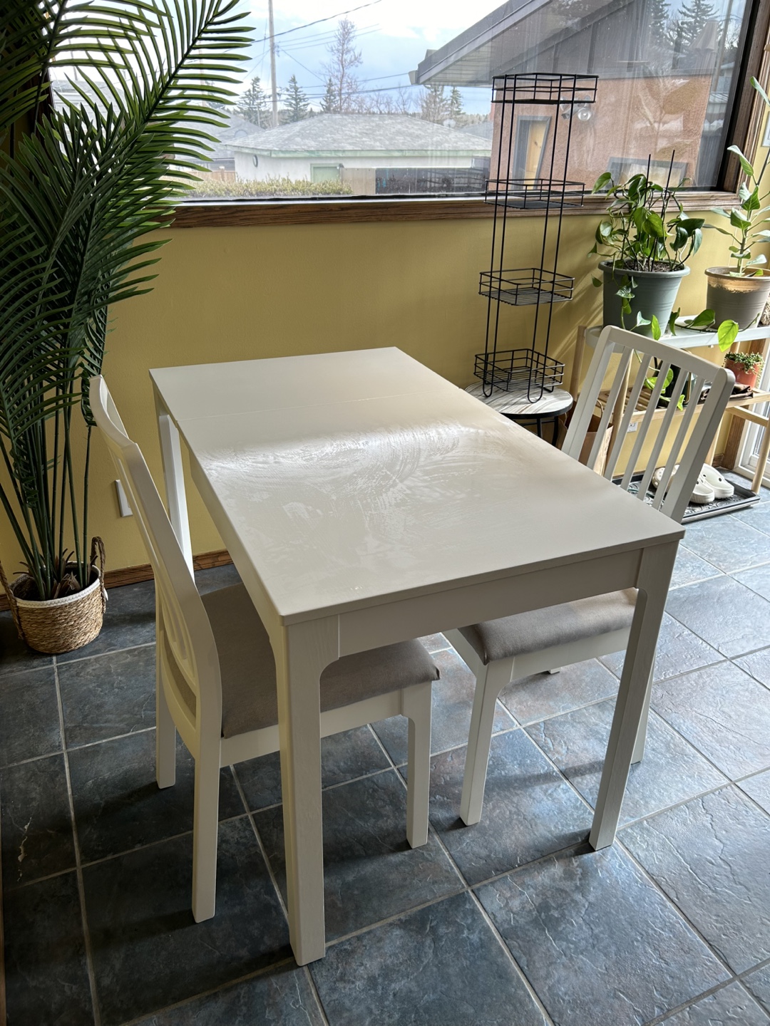 White Extendable Table with Two Chairs
