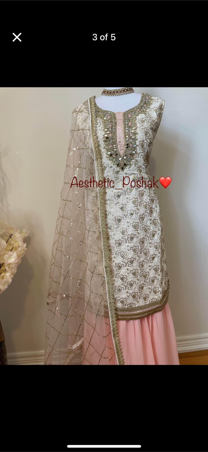 Gorgeous Off-White and Pink sharara suit - photo 2
