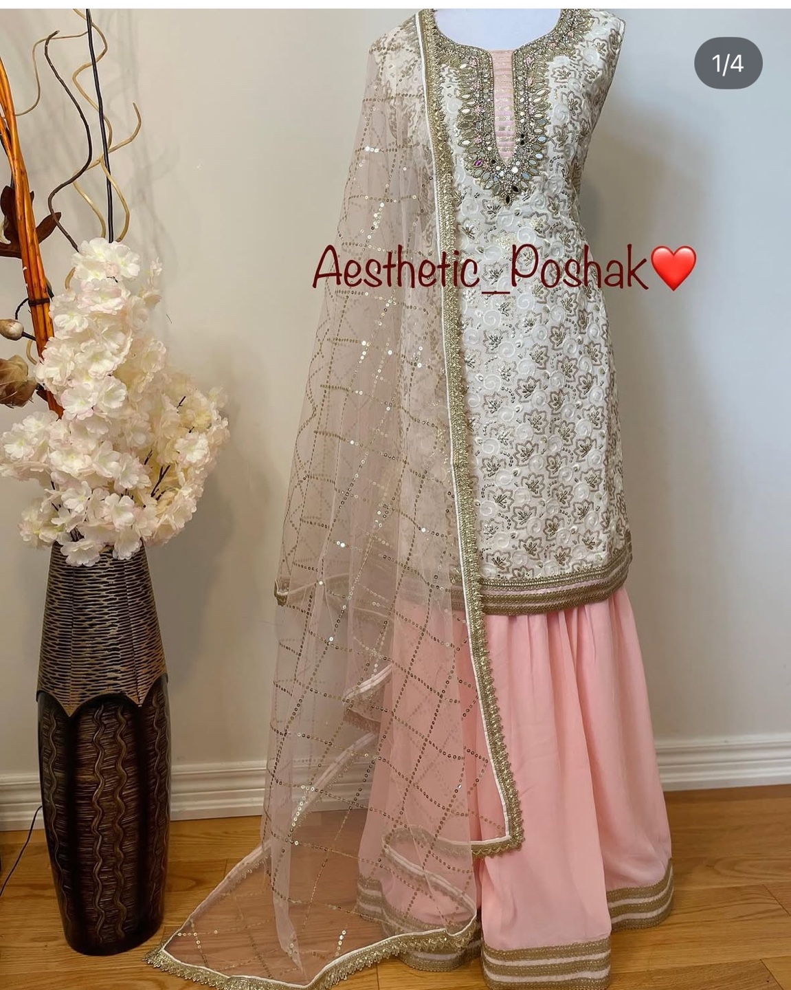 Gorgeous Off-White and Pink sharara suit