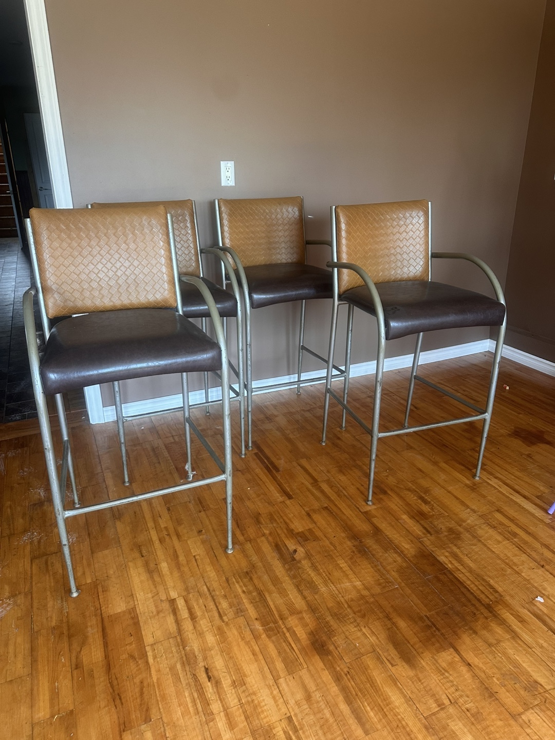Set of Four Brown and Tan Bar Stools - photo 3