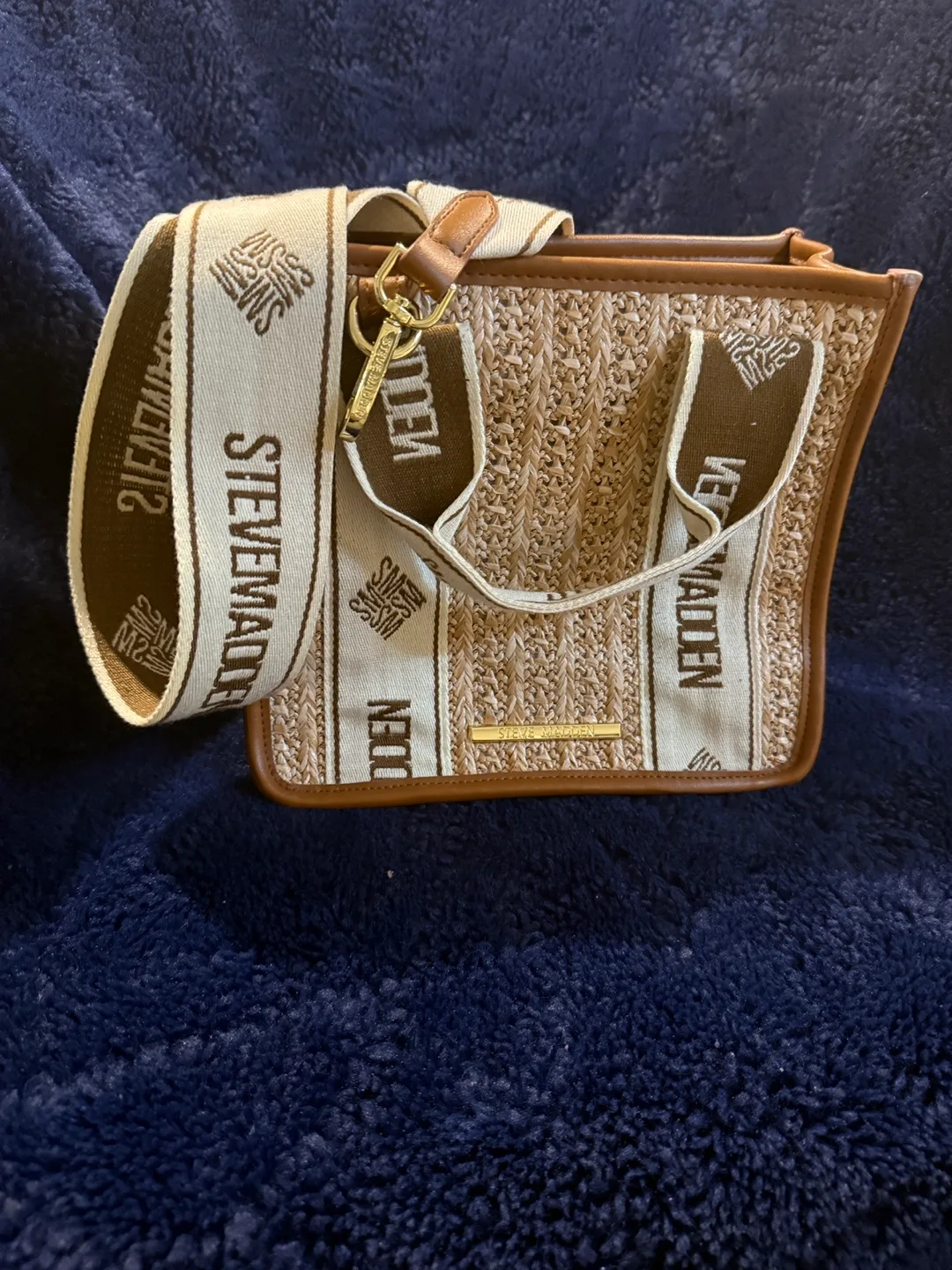 Steve Madden Tan and Beige Woven Tote Bag thumbnail