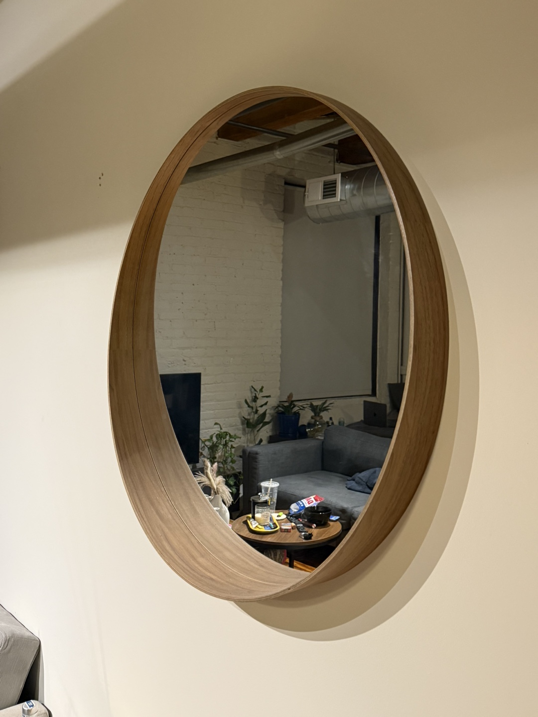 Round Wooden Frame Mirror
