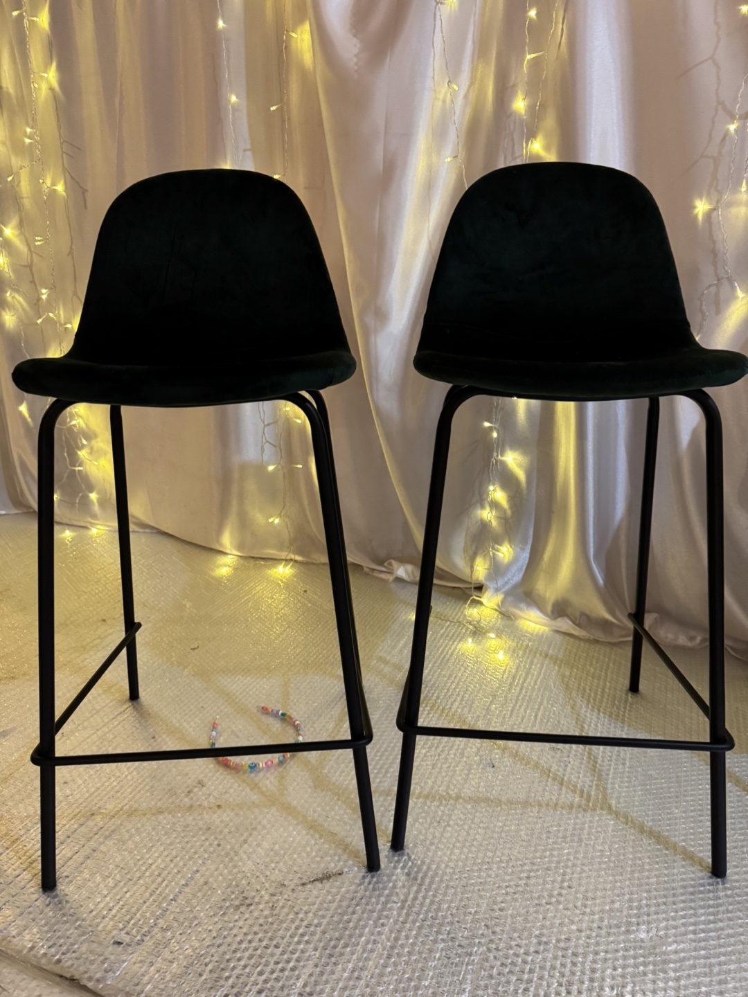 Pair of Dark Green Velvet Bar Stools