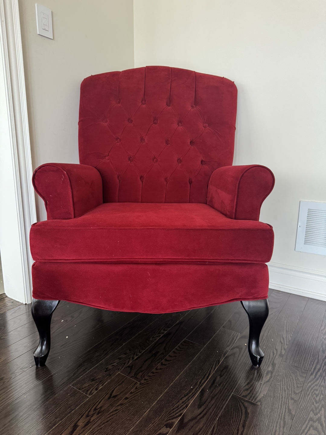 MOVING SALE Red Velvet Accent Chair
