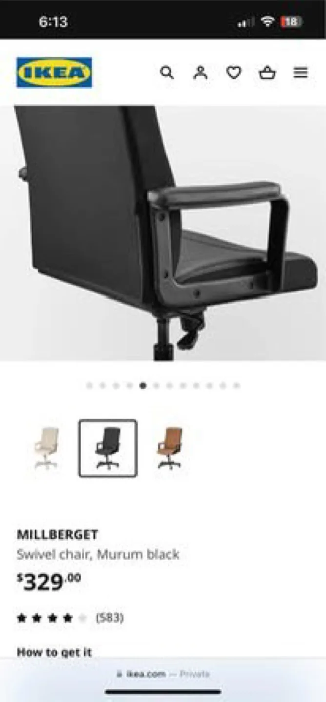 IKEA MILLBERGET Swivel Chair - Murum Black image indicator(3)