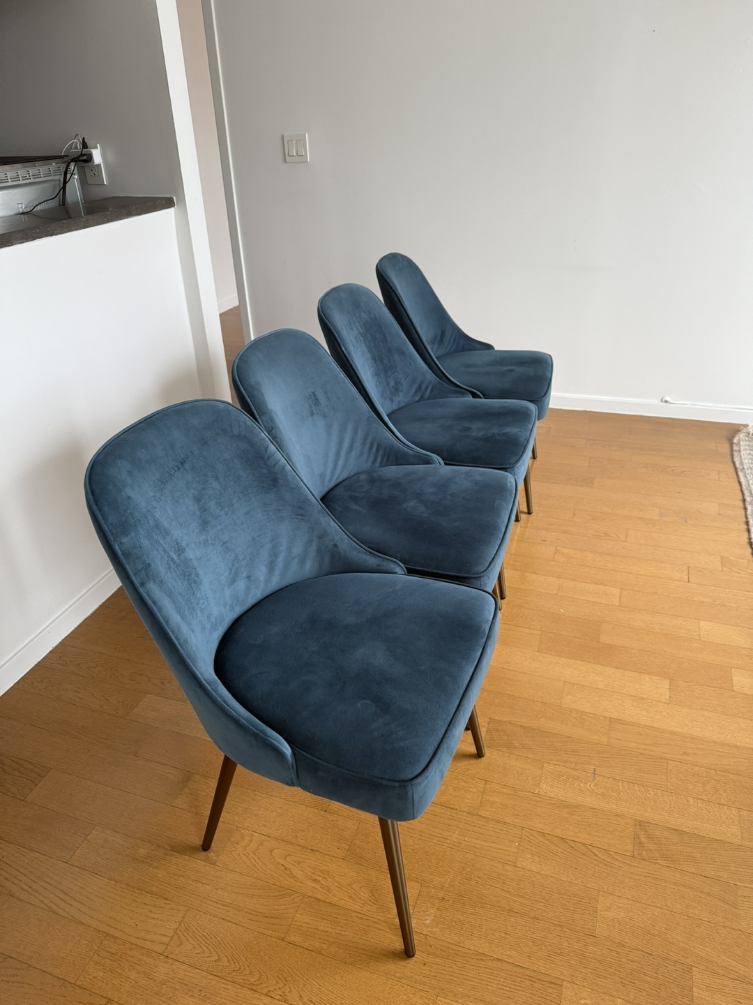 Four West Elm Mid-Century Dining Chairs w/Metal Legs ($190 ea.)