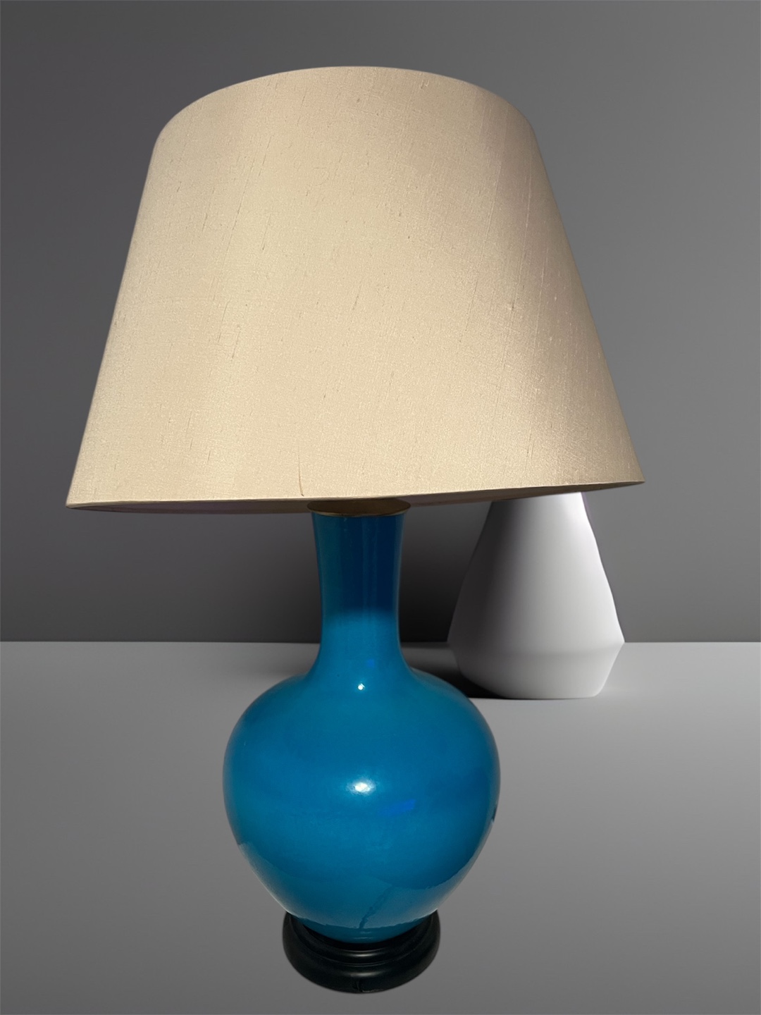 Vintage Turquoise Table Lamp with Cream Shade - photo 2