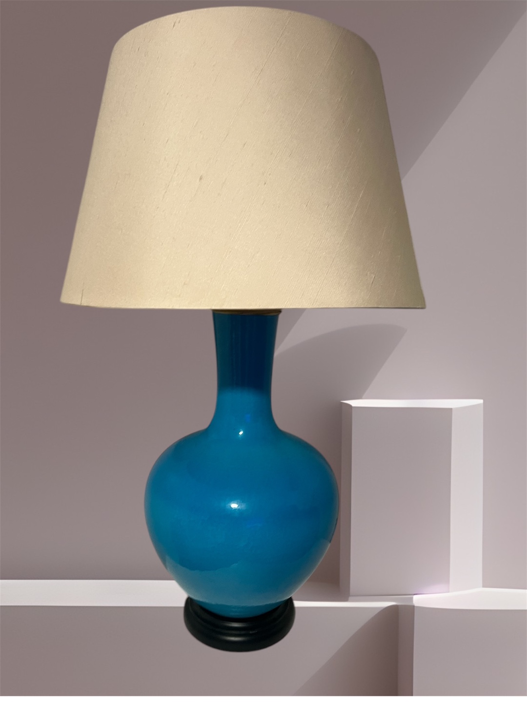 Vintage Turquoise Table Lamp with Cream Shade - photo 4