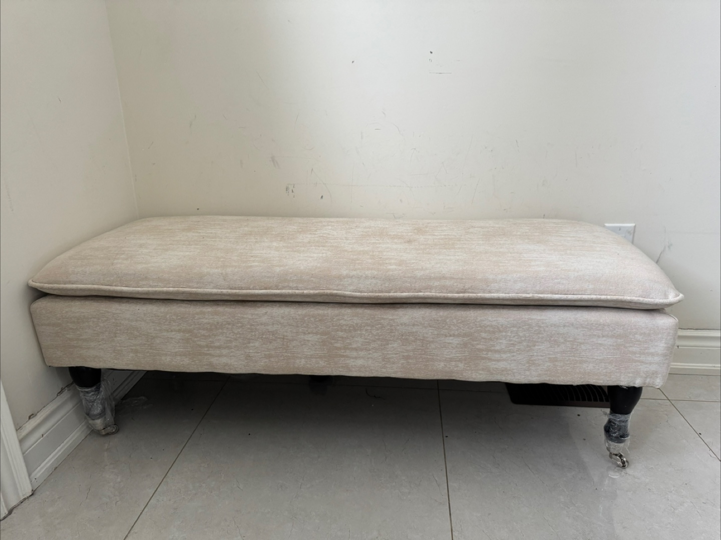 MOVING SALE Beige Upholstered Storage Ottoman Bench