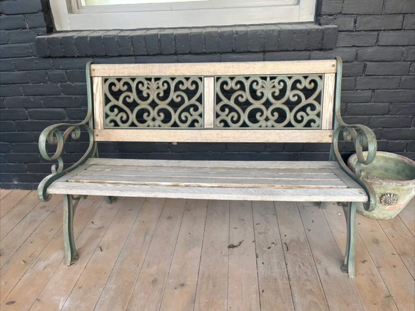 Ornate Garden Bench - Wood and Metal thumbnail