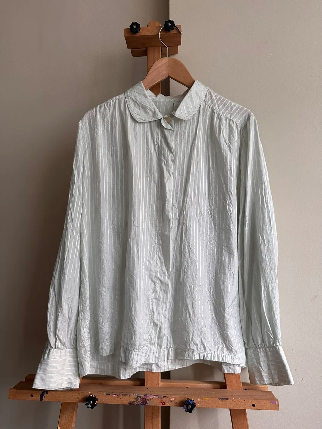 Vintage Pale Green Striped Blouse thumbnail