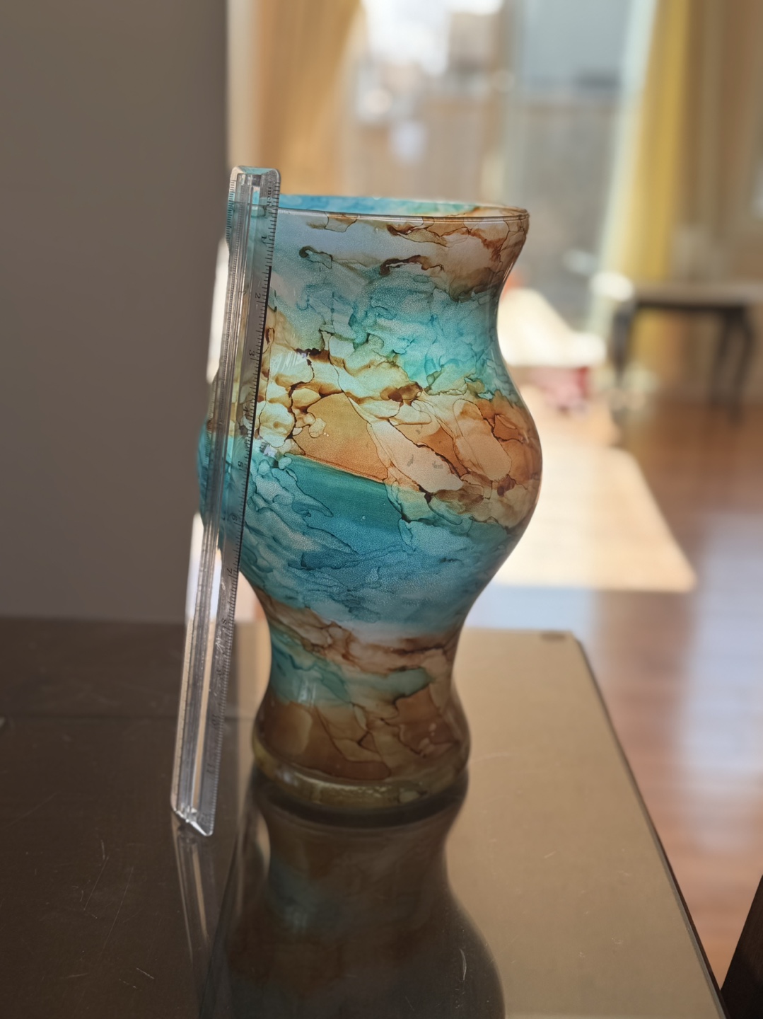 Hand-painted Glass Vase Teal and Brown - photo 2