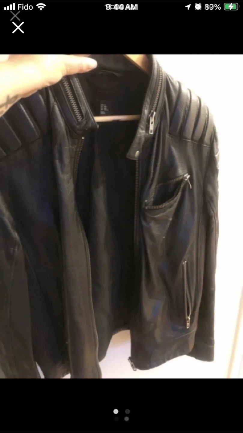 Men's Black Leather Jacket image indicator(2)