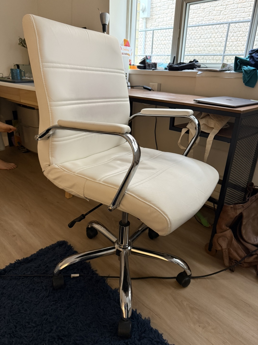 White Office Chair with Chrome Base