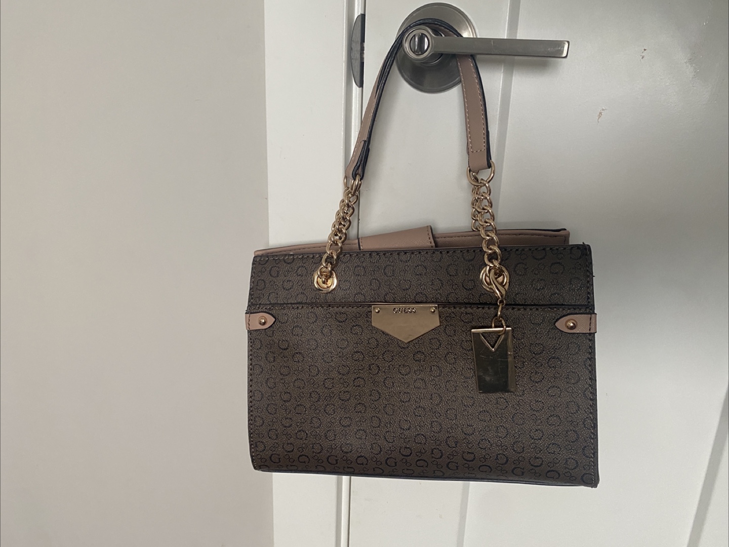 Guess Brown Tote Bag with Chain Strap