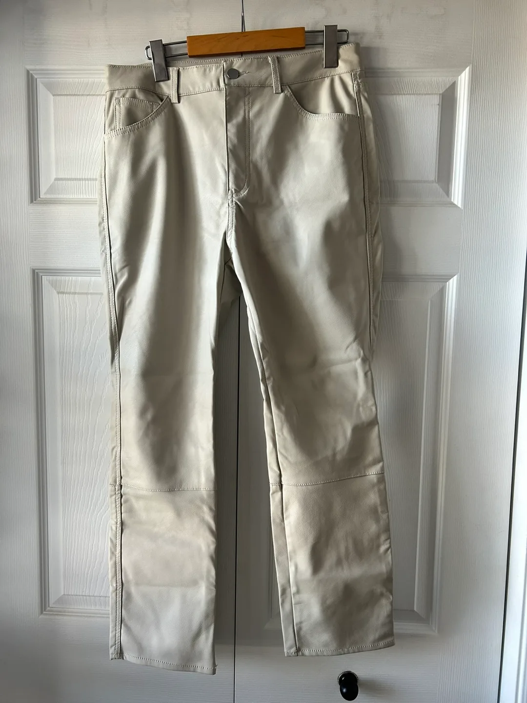 H&M Beige Leather Look Trousers - Size 10 thumbnail