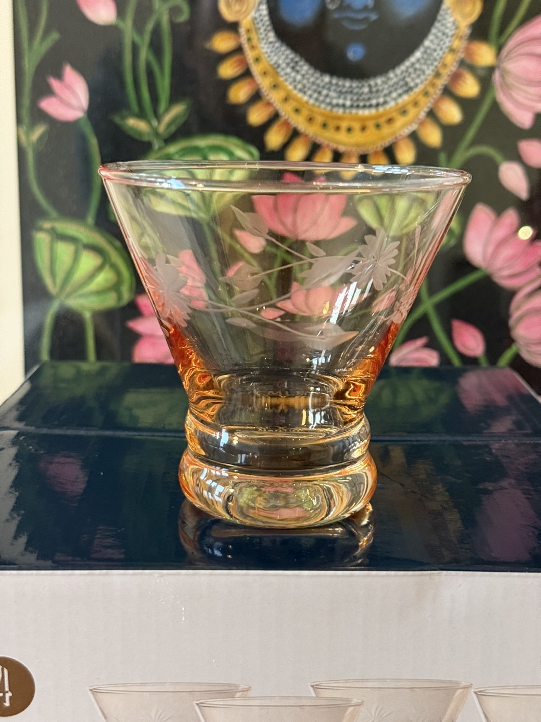 Martini Glasses, Pink, Etched Floral Design - photo 2
