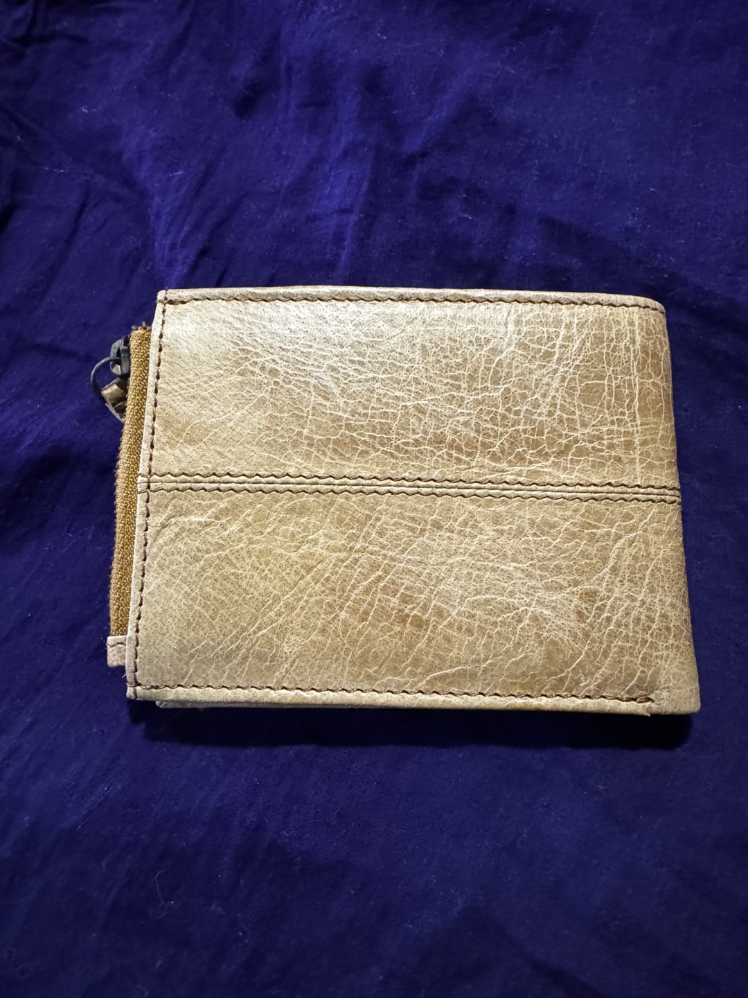 Tan Genuine Leather Bi-fold Wallet with Zipper - photo 4
